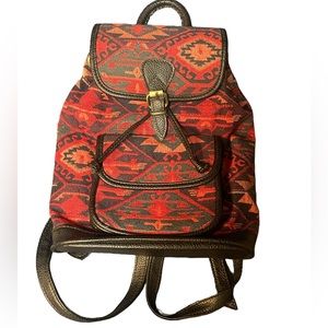 Kilim Small Woven Backpack‎ “Red Pomegranate” Red And Black Handmade in Turkey